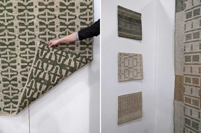 side by side images of rugs hanging on walls