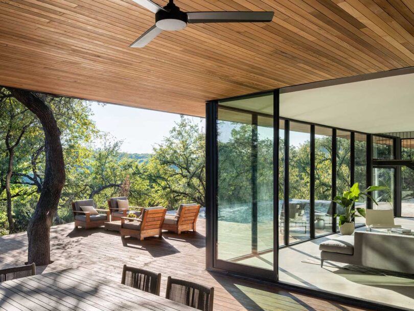 exterior view under partially covered outdoor patio of modern house