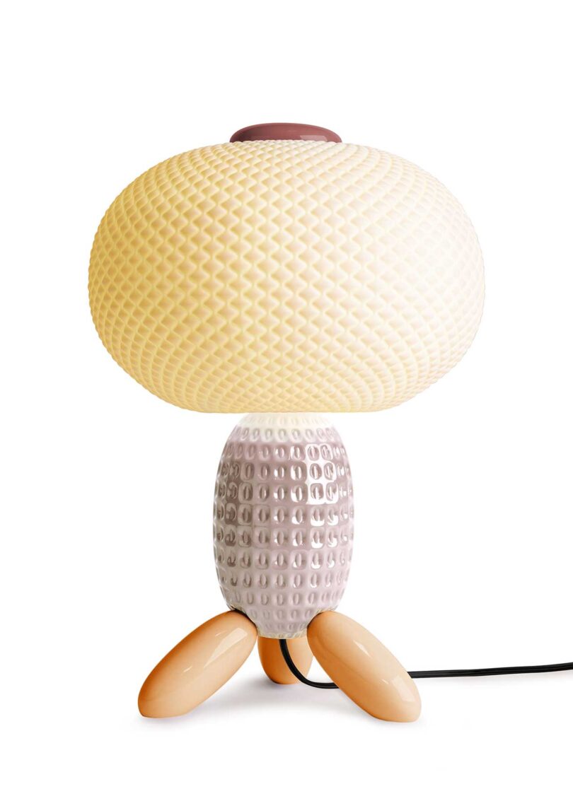 unique bulbous glass lamp in pale colors