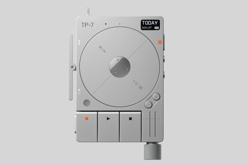 Front view of Teenage Engineering TP-7 field recorder