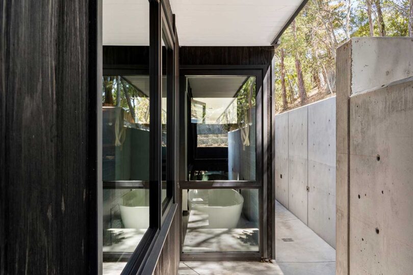 exterior view looking into bathroom with tub