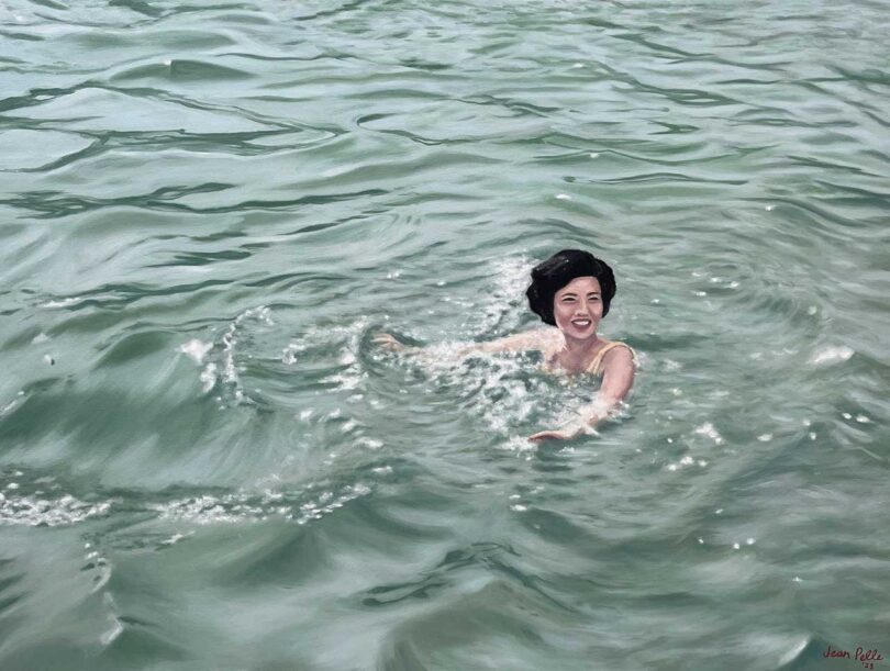 painting of woman floating in water