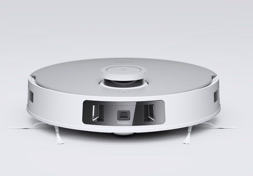 Front facing photo of DEEBOT T20 Omni robot vacuum revealing its array of navigation sensors/cameras.