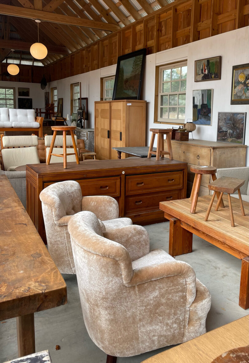 interior of an antique shop with furniture