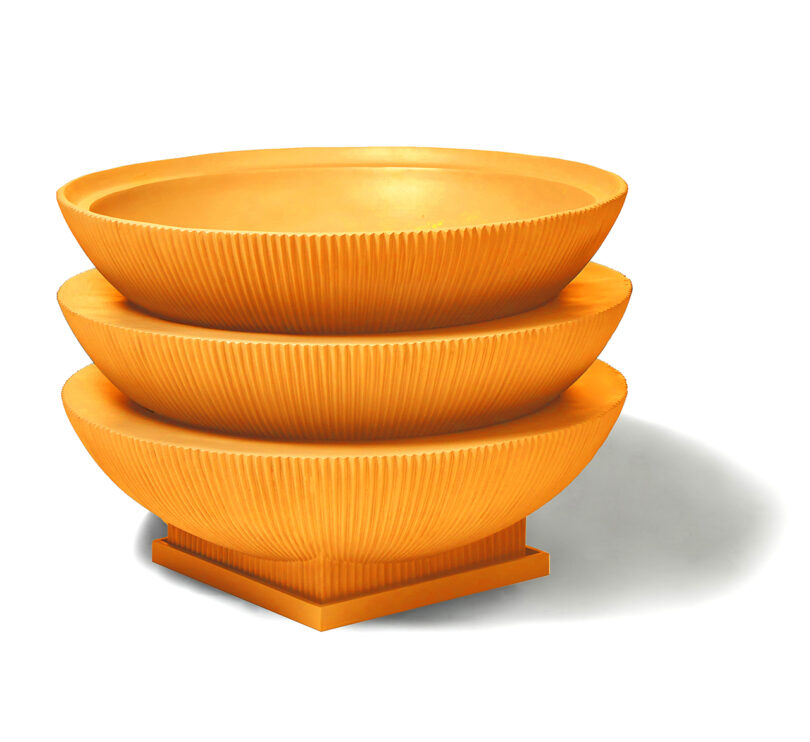 modern stacked fluted orange planter on white background